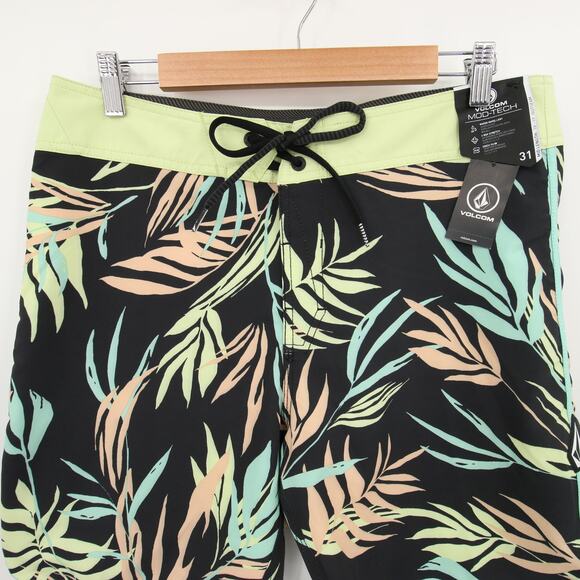 Volcom Swim Trunks Boardshorts Peach Palm Leaf Print 4 Way Stretch Size 31 NWT - Picture 3 of 14